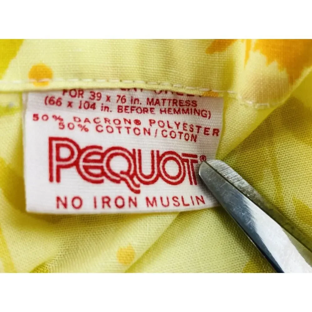 Pequot 70s Yellow Flower Power Twin Flat Sheet Muslin Dacron Wildflowers Orange